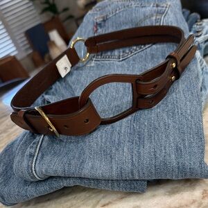 Ralph Lauren Brown Leather Belt with Gold Accents